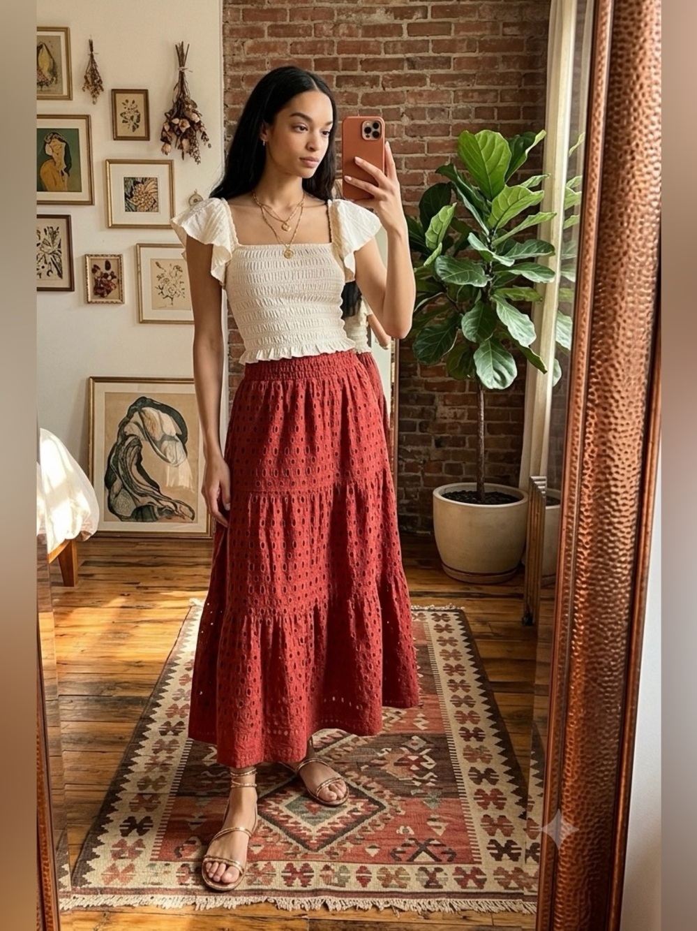 Anthropologie The Somerset Maxi Skirt Eyelet XL